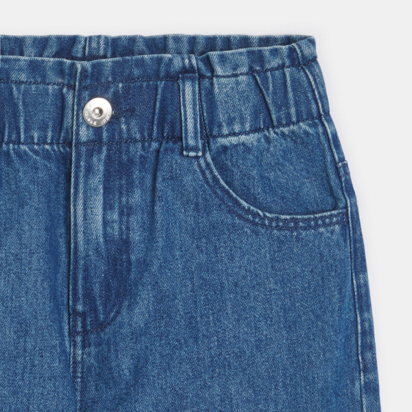 بنطلون جينز بخصر مطاطي أرزق اللون للفتيات